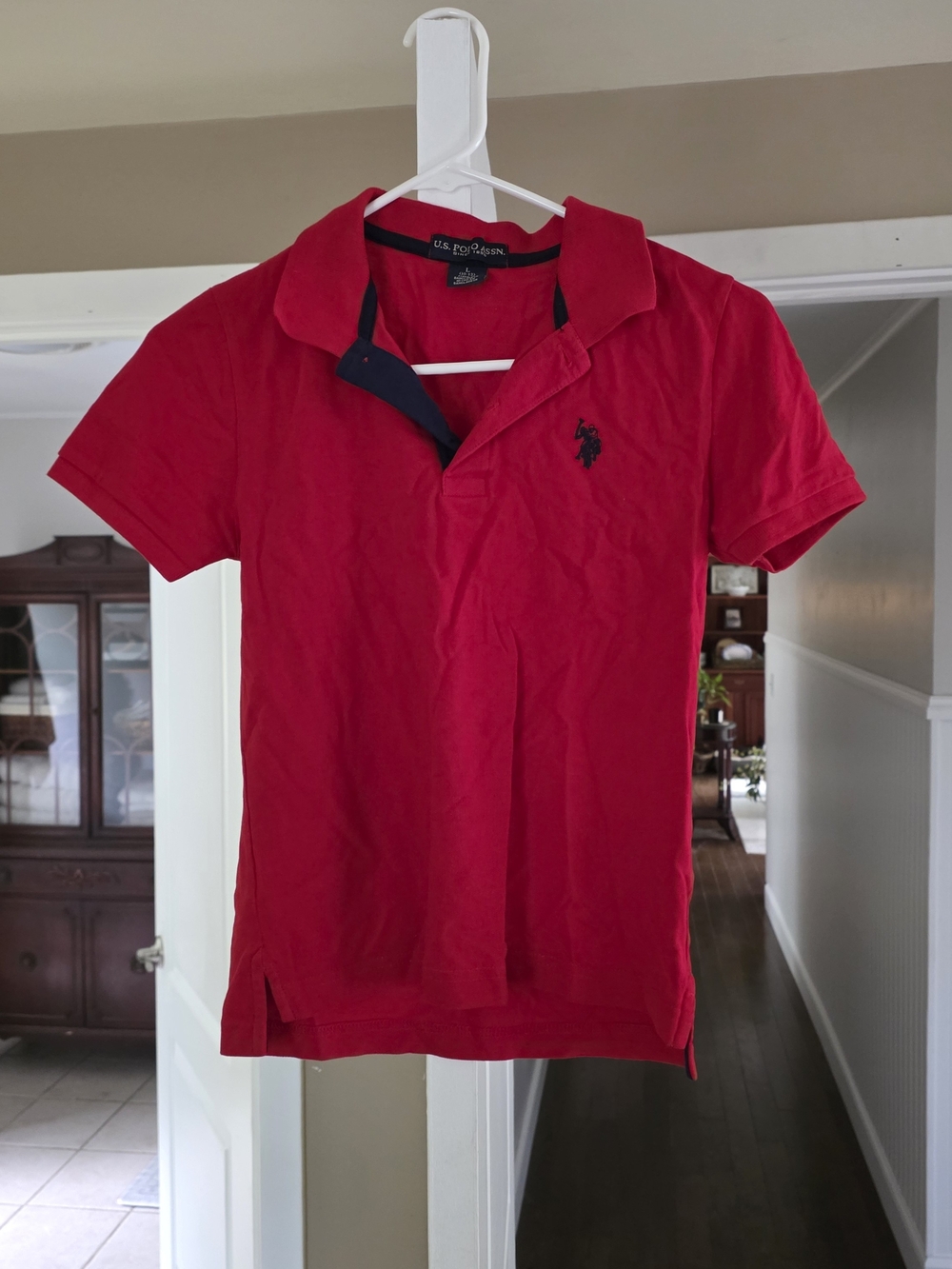 U.S. Polo Assn. Men's Bright Red Short-Sleeve Polo with Navy Trim